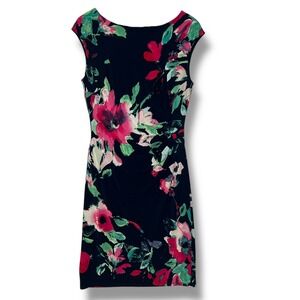 Lauren Ralph Lauren 8 Floral Dress Ruched Waist Navy Blue Pink Green Event Guest
